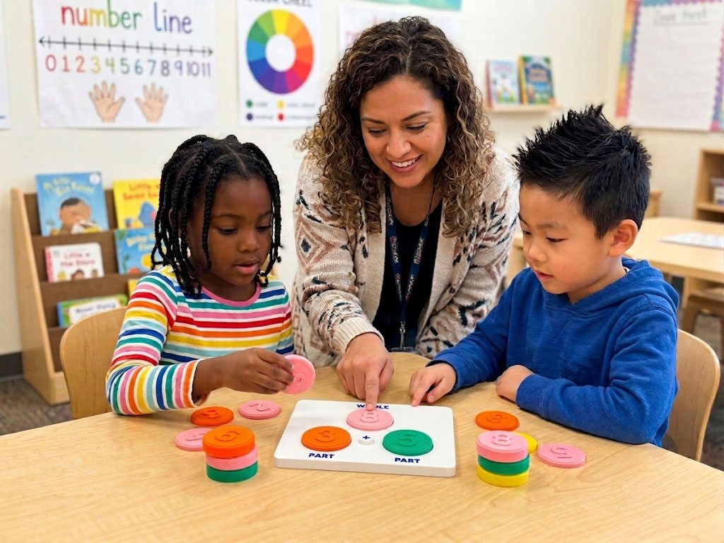 Students working with number bond discs